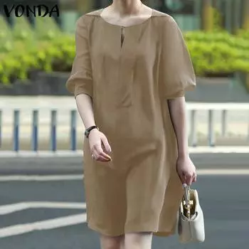 VONDA женское летнее свободное короткое платье с круглым вырезом и короткими рукавами