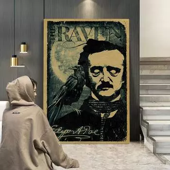 Ворон Эдгара По плакат Nevermore Ноксвилл ужас типография жуткая готическая картина на холсте для настенного искусства Romm Decor A4 21x30cm No Frame