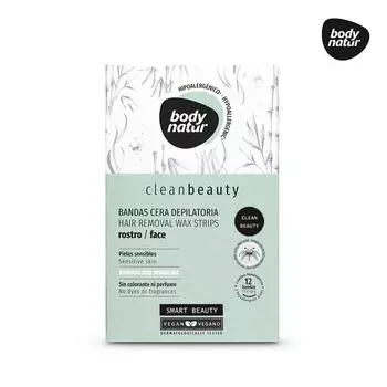 Восковые полоски для депиляции Bodynatur Clean Beauty для лица, 12 шт.