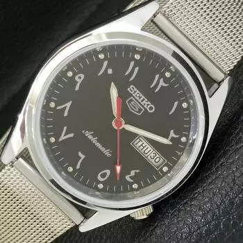 ВОССТАНОВЛЕННЫЕ АВТОМАТИЧЕСКИЕ МУЖСКИЕ ЧАСЫ SEIKO 5 JAPAN 6309A С ЧЕРНЫМ ЦИФЕРБЛАТОМ В АРАБСКОМ СТИЛЕ a427361-2 QRL-a427361