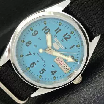 ВОССТАНОВЛЕННЫЕ АВТОМАТИЧЕСКИЕ МУЖСКИЕ ЧАСЫ SEIKO 5 JAPAN С БИРЮЗОВЫМ ЦИФЕРБЛАТОМ a427320-2 QRL-a427320