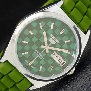 ВОССТАНОВЛЕННЫЕ МУЖСКИЕ ЧАСЫ SEIKO 5 AUTOMATIC ИЗГОТОВЛЕННЫЕ В ЯПОНИИ ЗЕЛЕНЫЙ ЦИФЕРБЛАТ ИЗГОТОВЛЕННЫЕ НА ЗАКАЗ a440052-2 QV90-a440052