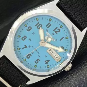 ВОССТАНОВЛЕННЫЕ МУЖСКИЕ ЧАСЫ SEIKO 5 AUTOMATIC JAPAN С БИРЮЗОВЫМ ЦИФЕРБЛАТОМ a427301-2 QRL-a427301
