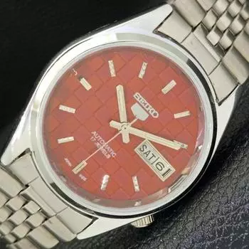 ВОССТАНОВЛЕННЫЕ МУЖСКИЕ ЧАСЫ SEIKO 5 AUTOMATIC, СДЕЛАНО В ЯПОНИИ, КРАСНЫЙ ЦИФЕРБЛАТ, ИЗГОТОВЛЕНЫ НА ЗАКАЗ a440133-2 QV90-a440133