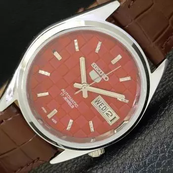 ВОССТАНОВЛЕННЫЕ МУЖСКИЕ ЧАСЫ SEIKO 5 AUTOMATIC, СДЕЛАНО В ЯПОНИИ, КРАСНЫЙ ЦИФЕРБЛАТ, ИЗГОТОВЛЕНЫ НА ЗАКАЗ a440121-2 QV90-a440121