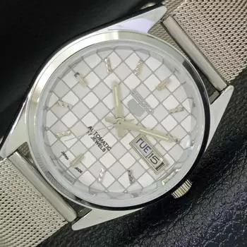 ВОССТАНОВЛЕННЫЕ МУЖСКИЕ ЧАСЫ SEIKO 5 AUTOMATIC, СДЕЛАНО В ЯПОНИИ, БЕЛЫЙ ЦИФЕРБЛАТ, ИЗГОТОВЛЕНЫ НА ЗАКАЗ a440067-2 QV90-a440067