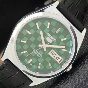 ВОССТАНОВЛЕННЫЕ МУЖСКИЕ ЧАСЫ SEIKO 5 AUTOMATIC, СДЕЛАНО В ЯПОНИИ, ЗЕЛЕНЫЙ ЦИФЕРБЛАТ, ИЗГОТОВЛЕНЫ НА ЗАКАЗ a440039-2 QV90-a440039