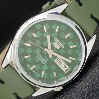 ВОССТАНОВЛЕННЫЕ МУЖСКИЕ ЧАСЫ SEIKO 5 AUTOMATIC, СДЕЛАНО В ЯПОНИИ, ЗЕЛЕНЫЙ ЦИФЕРБЛАТ, ИЗГОТОВЛЕНЫ НА ЗАКАЗ a440116-2 QV90-a440116