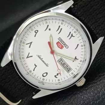 ВОССТАНОВЛЕННЫЕ SEIKO 5 AUTOMATIC 6309A ЯПОНИЯ МУЖСКИЕ АРАБСКИЕ ЧАСЫ С БЕЛЫМ ЦИФЕРБЛАТОМ a427348-2 QRL-a427348