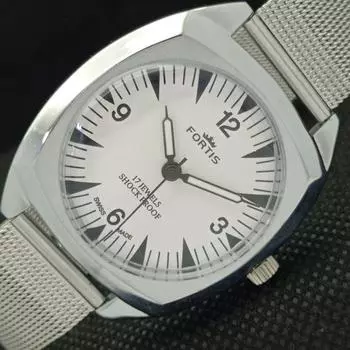ВОССТАНОВЛЕННЫЕ ШВЕЙЦАРСКИЕ МУЖСКИЕ НАРУЧНЫЕ ЧАСЫ FORTIS WINDING СЕРЕБРЯНЫЙ ЦИФЕРБЛАТ 622b-a416610-2 lot622b-a416610