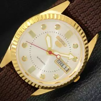 ВОССТАНОВЛЕННЫЕ ВИНТАЖНЫЕ АВТОМАТИЧЕСКИЕ МУЖСКИЕ ЧАСЫ SEIKO 5 JAPAN С СЕРЕБРЯНЫМ ЦИФЕРБЛАТОМ a434382-2 R120-a434382