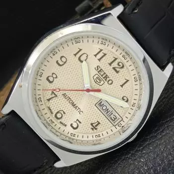 ВОССТАНОВЛЕННЫЕ ВИНТАЖНЫЕ АВТОМАТИЧЕСКИЕ МУЖСКИЕ ЧАСЫ SEIKO 5 JAPAN СЕРЕБРЯНЫЙ ЦИФЕРБЛАТ a435121-2 R122-a435121