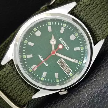 ВОССТАНОВЛЕННЫЕ ВИНТАЖНЫЕ АВТОМАТИЧЕСКИЕ ЯПОНСКИЕ МУЖСКИЕ ЧАСЫ SEIKO С ЗЕЛЕНЫМ ЦИФЕРБЛАТОМ a433576-2 R117-a433576