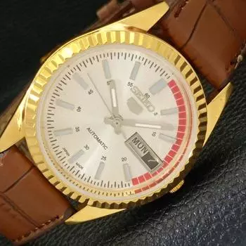 ВОССТАНОВЛЕННЫЕ ВИНТАЖНЫЕ МУЖСКИЕ ЧАСЫ SEIKO 5 AUTOMATIC JAPAN СЕРЕБРЯНЫЙ ЦИФЕРБЛАТ a434408-2 R120-a434408