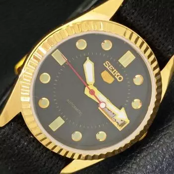 ВОССТАНОВЛЕННЫЕ ВИНТАЖНЫЕ МУЖСКИЕ ЧАСЫ SEIKO 5 AUTOMATIC JAPAN С ЧЕРНЫМ ЦИФЕРБЛАТОМ a434407-2 R120-a434407