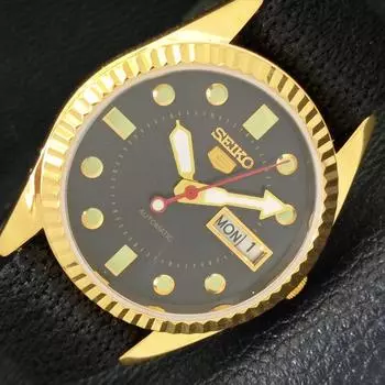 ВОССТАНОВЛЕННЫЕ ВИНТАЖНЫЕ МУЖСКИЕ ЧАСЫ SEIKO 5 AUTOMATIC JAPAN С ЧЕРНЫМ ЦИФЕРБЛАТОМ a434404-2 R120-a434404