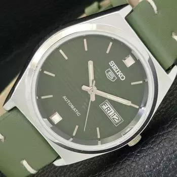 ВОССТАНОВЛЕННЫЕ ВИНТАЖНЫЕ МУЖСКИЕ ЧАСЫ SEIKO 5 AUTOMATIC JAPAN С ЗЕЛЕНЫМ ЦИФЕРБЛАТОМ a434689-2 R121-a434689
