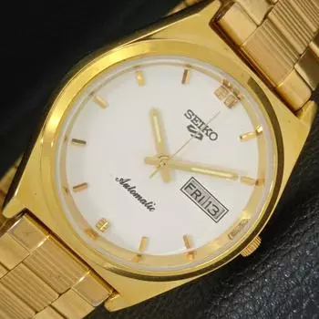 ВОССТАНОВЛЕННЫЕ ВИНТАЖНЫЕ МУЖСКИЕ ЧАСЫ SEIKO 5 AUTOMATIC JAPAN С БЕЛЫМ ЦИФЕРБЛАТОМ a434710-2 R121-a434710