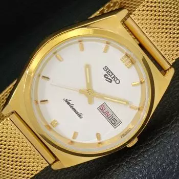 ВОССТАНОВЛЕННЫЕ ВИНТАЖНЫЕ МУЖСКИЕ ЧАСЫ SEIKO 5 AUTOMATIC JAPAN С БЕЛЫМ ЦИФЕРБЛАТОМ a435137-2 R122-a435137