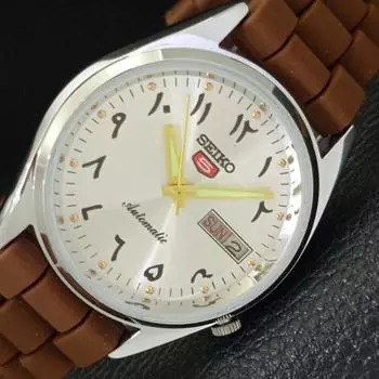 ВОССТАНОВЛЕННЫЕ ВИНТАЖНЫЕ МУЖСКИЕ ЧАСЫ SEIKO 5 AUTOMATIC JAPAN СЕРЕБРЯНЫЙ ЦИФЕРБЛАТ a435149-2 R122-a435149