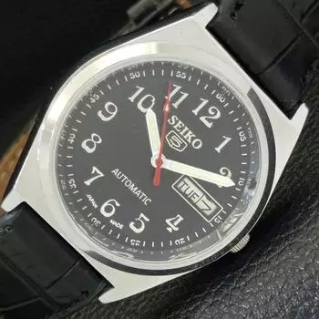 ВОССТАНОВЛЕННЫЕ ВИНТАЖНЫЕ МУЖСКИЕ ЧАСЫ SEIKO 5 AUTOMATIC JAPAN С ЧЕРНЫМ ЦИФЕРБЛАТОМ a435114-2 R122-a435114