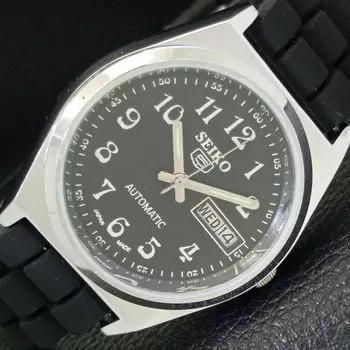 ВОССТАНОВЛЕННЫЕ ВИНТАЖНЫЕ МУЖСКИЕ ЧАСЫ SEIKO 5 AUTOMATIC JAPAN С ЧЕРНЫМ ЦИФЕРБЛАТОМ a435107-2 R122-a435107