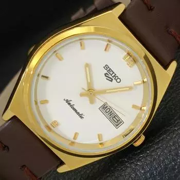 ВОССТАНОВЛЕННЫЕ ВИНТАЖНЫЕ МУЖСКИЕ ЧАСЫ SEIKO 5 AUTOMATIC JAPAN С БЕЛЫМ ЦИФЕРБЛАТОМ a435134-2 R122-a435134