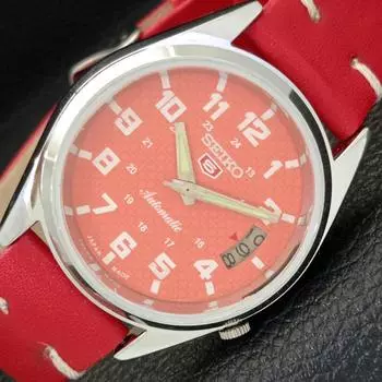 ВОССТАНОВЛЕННЫЕ ВИНТАЖНЫЕ МУЖСКИЕ ЧАСЫ SEIKO 5 AUTOMATIC JAPAN С ПЕРСИКОВЫМ ЦИФЕРБЛАТОМ a435097-2 R122-a435097