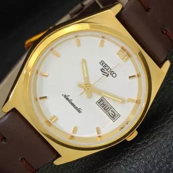 ВОССТАНОВЛЕННЫЕ ВИНТАЖНЫЕ МУЖСКИЕ ЧАСЫ SEIKO 5 AUTOMATIC JAPAN С БЕЛЫМ ЦИФЕРБЛАТОМ a435132-2 R122-a435132