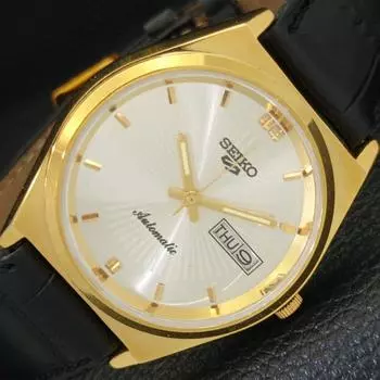 ВОССТАНОВЛЕННЫЕ ВИНТАЖНЫЕ МУЖСКИЕ ЧАСЫ SEIKO 5 AUTOMATIC JAPAN СЕРЕБРЯНЫЙ ЦИФЕРБЛАТ a435130-2 R122-a435130