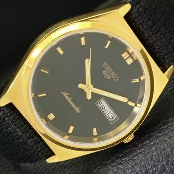 ВОССТАНОВЛЕННЫЕ ВИНТАЖНЫЕ МУЖСКИЕ ЧАСЫ SEIKO 5 AUTOMATIC JAPAN С ЧЕРНЫМ ЦИФЕРБЛАТОМ a435131-2 R122-a435131