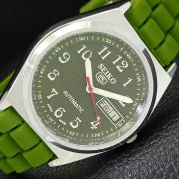 ВОССТАНОВЛЕННЫЕ ВИНТАЖНЫЕ МУЖСКИЕ ЧАСЫ SEIKO 5 AUTOMATIC JAPAN С ЗЕЛЕНЫМ ЦИФЕРБЛАТОМ a435124-2 R122-a435124