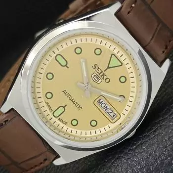 ВОССТАНОВЛЕННЫЕ ВИНТАЖНЫЕ МУЖСКИЕ ЧАСЫ SEIKO 5 AUTOMATIC JAPAN С ЗОЛОТЫМ ЦИФЕРБЛАТОМ a435111-2 R122-a435111