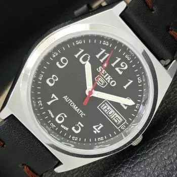 ВОССТАНОВЛЕННЫЕ ВИНТАЖНЫЕ МУЖСКИЕ ЧАСЫ SEIKO 5 AUTOMATIC JAPAN С ЧЕРНЫМ ЦИФЕРБЛАТОМ a435127-2 R122-a435127