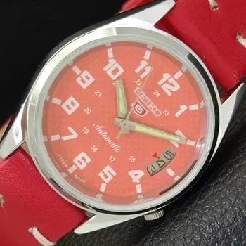 ВОССТАНОВЛЕННЫЕ ВИНТАЖНЫЕ МУЖСКИЕ ЧАСЫ SEIKO 5 AUTOMATIC JAPAN С ПЕРСИКОВЫМ ЦИФЕРБЛАТОМ a435102-2 R122-a435102