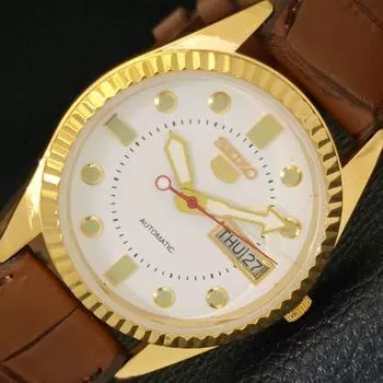 ВОССТАНОВЛЕННЫЕ ВИНТАЖНЫЕ МУЖСКИЕ ЧАСЫ SEIKO 5 AUTOMATIC JAPAN С БЕЛЫМ ЦИФЕРБЛАТОМ a434406-2 R120-a434406