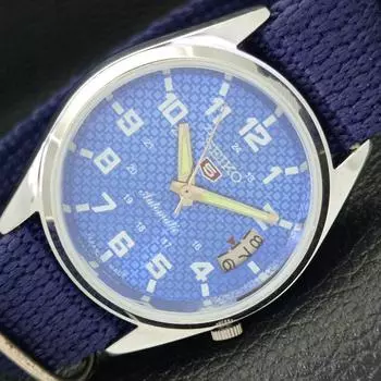 ВОССТАНОВЛЕННЫЕ ВИНТАЖНЫЕ МУЖСКИЕ ЧАСЫ SEIKO 5 AUTOMATIC 7009A ИЗ ЯПОНИИ С СИНИМ ЦИФЕРБЛАТОМ a435094-2 R122-a435094