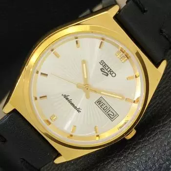 ВОССТАНОВЛЕННЫЕ ВИНТАЖНЫЕ МУЖСКИЕ ЧАСЫ SEIKO 5 AUTOMATIC JAPAN СЕРЕБРЯНЫЙ ЦИФЕРБЛАТ a435144-2 R122-a435144