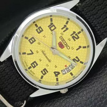 ВОССТАНОВЛЕННЫЕ ВИНТАЖНЫЕ МУЖСКИЕ ЧАСЫ SEIKO 5 AUTOMATIC JAPAN С ЖЕЛТЫМ ЦИФЕРБЛАТОМ a435091-2 R122-a435091
