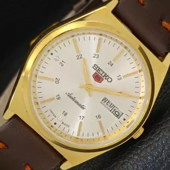 ВОССТАНОВЛЕННЫЕ ВИНТАЖНЫЕ МУЖСКИЕ ЧАСЫ SEIKO 5 AUTOMATIC JAPAN СЕРЕБРЯНЫЙ ЦИФЕРБЛАТ a434700-2 R121-a434700