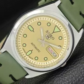 ВОССТАНОВЛЕННЫЕ ВИНТАЖНЫЕ МУЖСКИЕ ЧАСЫ SEIKO 5 AUTOMATIC JAPAN С ЗОЛОТЫМ ЦИФЕРБЛАТОМ a435116-2 R122-a435116