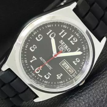 ВОССТАНОВЛЕННЫЕ ВИНТАЖНЫЕ МУЖСКИЕ ЧАСЫ SEIKO 5 AUTOMATIC JAPAN С ЧЕРНЫМ ЦИФЕРБЛАТОМ a435112-2 R122-a435112