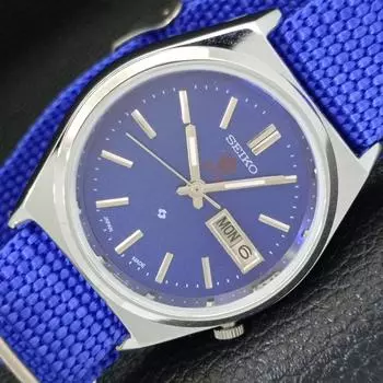 ВОССТАНОВЛЕННЫЕ ВИНТАЖНЫЕ МУЖСКИЕ ЧАСЫ SEIKO EXPO 70 AUTOMATIC JAPAN С СИНИМ ЦИФЕРБЛАТОМ a433583-2 R117-a433583