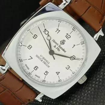 ВОССТАНОВЛЕННЫЕ ВИНТАЖНЫЕ МУЖСКИЕ НАРУЧНЫЕ ЧАСЫ HENRI SANDOZ & FILS SWISS a416469-2 Sku622a-a416469