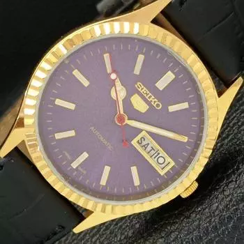 ВОССТАНОВЛЕННЫЕ ВИНТАЖНЫЕ SEIKO 5 AUTO 6309A ЯПОНИЯ МУЖСКИЕ ЧАСЫ С ФИОЛЕТОВЫМ ЦИФЕРБЛАТОМ a425926-2 RL620a-a425926