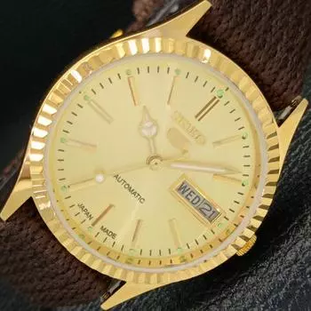 ВОССТАНОВЛЕННЫЕ ВИНТАЖНЫЕ SEIKO 5 AUTO 6309A ЯПОНИЯ МУЖСКИЕ ЗОЛОТЫЕ ЧАСЫ С ЦИФЕРБЛАТОМ a425917-2 RL620a-a425917