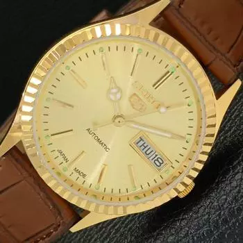 ВОССТАНОВЛЕННЫЕ ВИНТАЖНЫЕ SEIKO 5 AUTO 6309A ЯПОНИЯ МУЖСКИЕ ЗОЛОТЫЕ ЧАСЫ С ЦИФЕРБЛАТОМ a425918-2 RL620a-a425918