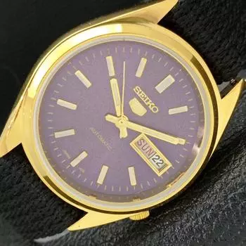 ВОССТАНОВЛЕННЫЕ ВИНТАЖНЫЕ SEIKO 5 AUTO 6309A ЯПОНИЯ МУЖСКИЕ ЧАСЫ С ФИОЛЕТОВЫМ ЦИФЕРБЛАТОМ a425913-2 RL620a-a425913