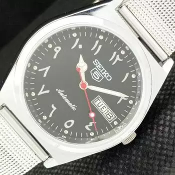 ВОССТАНОВЛЕННЫЕ ВИНТАЖНЫЕ SEIKO 5 AUTO 6309A ЯПОНИЯ МУЖСКИЕ АРАБСКИЕ ЧЕРНЫЕ ЧАСЫ a298957-2 Seikoa298957