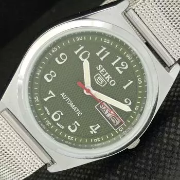ВОССТАНОВЛЕННЫЕ ВИНТАЖНЫЕ SEIKO 5 AUTO 6349A ЯПОНИЯ МУЖСКИЕ D/D ЗЕЛЕНЫЕ ЧАСЫ 595c-a319202-9 SKU595c-a319202